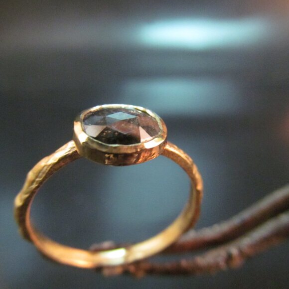 Engagement ring. 14k Yellow gold ring with 0.76ct Grey diamond. UNIQUE handmade - Picture 6 of 11